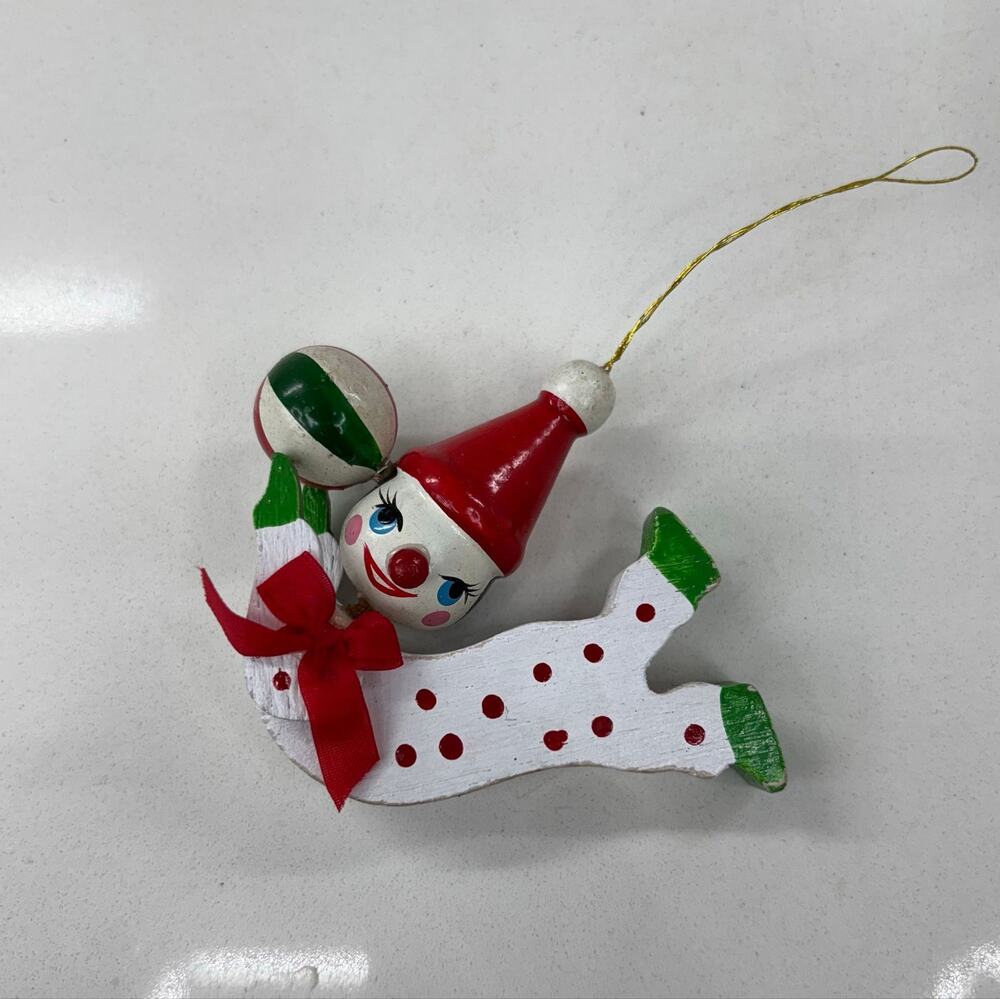 Wooden Clown Christmas Ornament
